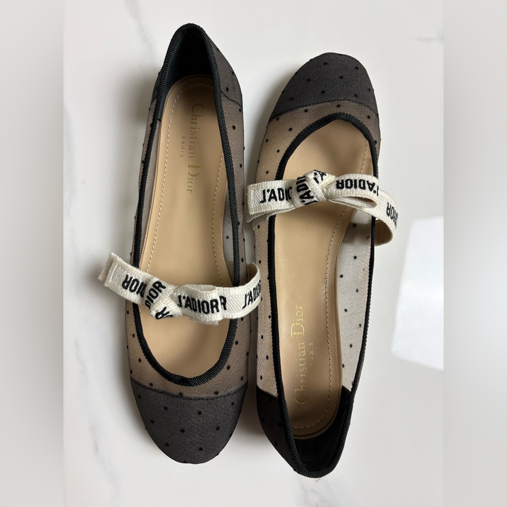 Dior Black and Cream Polka Dot Flats - Picture 6 of 7